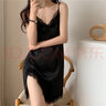 嫻妃 特大碼300斤胖mm吊帶睡裙女春夏性感v領(lǐng)大碼200斤蕾絲冰絲睡衣女4 黑色 2XL 150-200斤 曬單實(shí)拍圖