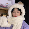 奇沛兒（QIPEIER）小熊帽子秋冬女圍巾手套一體連帽冬季圍脖可愛(ài)保暖毛絨冬天三件套 BNTZ-464白色 曬單實(shí)拍圖