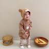 幼歌（YOUGE）嬰幼兒可愛(ài)動(dòng)物毛衣爬服2023新款寶寶舒適連體衣 咖白條紋打底褲 73cm 曬單實(shí)拍圖