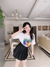 五個橘子半身裙女 2022春夏新款女裝百褶裙短裙防走光安全打底日系學生制服裙子女團JK裙超短裙子夏天 黑色(薄款122) L(105-115斤) 曬單實拍圖