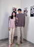 富妮來(lái)情侶睡衣套裝女士圓領(lǐng)長(cháng)袖長(cháng)褲家居服可愛(ài)小熊卡通條紋印花兩件套 香芋紫-女款 S 曬單實(shí)拍圖