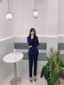 AD春季新款藏青色職業(yè)套裝女雙排扣西服工裝時尚英倫風面試服裝正裝 西裝 S 曬單實拍圖