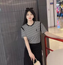AEMAPE時(shí)尚條紋短袖t恤女夏裝2025夏季新款設計感小眾寬松百搭上衣體恤 條紋 L 建議110-120斤 曬單實(shí)拍圖