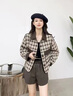 AEMAPE小香風(fēng)外套女春秋冬季韓系2025新款小個(gè)子千鳥(niǎo)格短款夾克上衣chic 咖啡色 L -105-115斤拍 曬單實(shí)拍圖