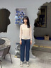 皮爾卡丹（pierre cardin）2025秋季新款洋氣木耳領(lǐng)套頭小衫女士洋氣減齡蕾絲針織打底衫 駝色 L 曬單實(shí)拍圖