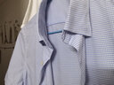 十米布 夏季短袖襯衫男正裝免燙再生纖維格子職業(yè)暗扣領襯衣 藍格 38 曬單實拍圖