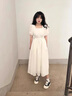GOCHIEI甜美減齡方領(lǐng)抽繩泡泡袖連衣裙子女學(xué)生夏季收腰顯瘦中長(cháng)款a字裙 白色連衣裙 M 曬單實(shí)拍圖