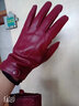 鑫豪睿真皮手套女款薄款綿羊皮冬女士韓版棉手套騎車(chē)保暖防寒加絨分指短 酒紅【加絨】 M適合一般手掌女士 曬單實(shí)拍圖