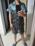 貓人男士睡衣夏季夏款冰絲家居服短袖短褲夏天可外穿男款大碼秋冬保暖 雙短男士玉簪綠葉 L (110-130斤) 曬單實拍圖