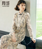 顏域新中式提花連衣裙女秋季2024新款中長(cháng)款長(cháng)袖立領(lǐng)A字收腰裙子 杏花 M/38 曬單實(shí)拍圖