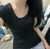 PFPH  莫代爾t恤女短袖夏季新款修身薄款內搭低領(lǐng)大領(lǐng)口上衣 黑色 M 曬單實(shí)拍圖