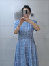 法曼萱（FAMANXUAN）藍色格子短袖連衣裙女小個子2025夏天新款氣質女神范設計感長裙 琉藍海濱格 XL 175/96A 曬單實拍圖