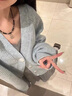 半繪溫柔風奶藍混色v領坑條針織開衫女春秋韓版寬松軟糯早春毛衣外套 藍色 M 95110斤 曬單實拍圖