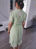 子牧棉麻夏裝 綠色連衣裙中長(cháng)款短袖收腰顯瘦長(cháng)裙子1807 豆青色 S(建議95斤以?xún)? 曬單實(shí)拍圖