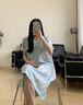 達爾麗睡裙女夏季純棉短袖中裙V領(lǐng)薄款印花新款優(yōu)雅花卉家居服睡衣 T8222203-019-綠色 M【建議體重90-110斤】 曬單實拍圖