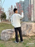 大美兔秋冬高級感V領(lǐng)褶皺男T恤長(cháng)袖上衣寬松健身運動(dòng)打底衫百搭300g重磅 白色 S（105-130斤） 曬單實(shí)拍圖