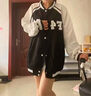 索宛亦（SUOWANYI）感純欲風(fēng)外女潮ins秋冬款大碼MM棒球服百搭寬松夾克女外穿 黑色【426】  3XL 建議180-200斤 曬單實(shí)拍圖