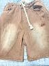 益帛（YIBO）牛仔短褲男夏季新款歐美vibe高街潮流做舊直筒寬松抽繩五分褲子男 棕色 L【建議115-130斤】 曬單實(shí)拍圖
