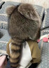 艾翊辰小浣熊護耳帽美洲貉子毛霸王帽尾巴冬季保暖男女兒童男女皮草帽子 美洲貉天然顏色 1-4歲（48-52cm） 曬單實(shí)拍圖