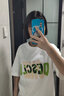 嬌茹妮 美式潮流不一樣班服定做設(shè)計(jì)感純棉短袖T恤女2022夏季新款撞色字母印花寬松情侶體恤 白色 M 曬單實(shí)拍圖