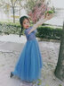 小咔衣濃女童走秀晚禮服生日公主裙高端花童婚紗裙兒童鋼琴演奏演出服夏季 灰藍色前短后長(cháng)11901-C1 150 曬單實(shí)拍圖