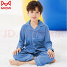 貓人（MiiOW）兒童睡衣男童純棉睡衣春秋莫代爾睡衣青少年兒童空調服家居服套裝 牛仔藍 140 cm【建議50-65斤，121-140CM】 曬單實(shí)拍圖