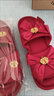 維諾亞【兩雙裝】婚慶結婚情侶拖鞋新婚陪嫁一對紅色居家新郎新娘拖鞋 酒紅蝴蝶結-牛奶絲款 新娘36-38+新郎40-42 曬單實(shí)拍圖