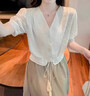 唐菓蜜連衣裙女夏季2024年新款女裝韓版時(shí)尚氣質(zhì)法式復(fù)古港味溫柔風(fēng)裙子 杏色上衣+卡其色裙 M 曬單實(shí)拍圖