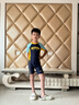 美津濃（MIZUNO）兒童泳衣男孩連體平角防曬沖浪潛水服速干溫泉游泳裝備AB411黃140 曬單實(shí)拍圖
