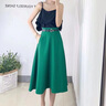 文藝范氣質(zhì)a字裙半身裙女2023春夏西裝面料ins高級感遮垮過(guò)膝傘裙 綠色 L碼 曬單實(shí)拍圖