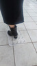 富貴鳥女鞋真皮中筒靴女新款加絨粗跟短靴子女秋季媽媽鞋高跟鞋馬丁靴女 黑色（短毛絨）跟高6cm 36 曬單實(shí)拍圖