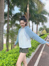 貓人冰感防曬衣女夏披肩短款可拆帽檐涼感皮膚風(fēng)衣防紫外線錦綸防曬服 KY1777S霜云白/淺蘭灰-女 M 曬單實拍圖