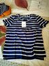橫行道夏裝新款2026韓范休閑寬松顯瘦女裝粗橫條紋短袖t恤上衣服v領(lǐng)外穿 藍大白小 4XL 曬單實(shí)拍圖