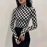 HAAPES女裝專(zhuān)柜官方網(wǎng)同款冬季新款半高領(lǐng)棋盤(pán)格羊絨打底衫針織毛衣 黑白格 M 3碼 曬單實(shí)拍圖