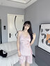 有趣熊睡衣女春秋冰絲夏天五件套裝本命年吊帶睡裙短褲晨袍新婚仿真絲綢 NSLQ-白色香檳五件套 L建議(155-170cm，106-119斤) 曬單實(shí)拍圖
