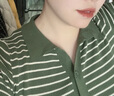 潮牌Avmko短袖2022夏季新款經(jīng)典條紋冰絲針織衫女polo領(lǐng)短款日系小眾小個(gè)子修身短袖上衣 綠色 均碼 曬單實(shí)拍圖