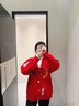 嫻妃2023秋冬新款女裝慵懶風(fēng)開衫毛衣外套女式寬松刺繡V領(lǐng)針織衫 紅色 均碼 曬單實拍圖