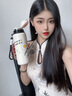 象普（SHINPUR）女高顏值可愛保溫杯學(xué)生蓋子可喝水316不銹鋼水杯戶外泡茶隨行杯 躺平貓550ml 曬單實(shí)拍圖