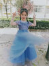 小咔衣濃女童走秀晚禮服生日公主裙高端花童婚紗裙兒童鋼琴演奏演出服夏季 灰藍色前短后長(cháng)11901-C1 150 曬單實(shí)拍圖