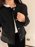 玖姿·安娜蔻商務輕熟風小香圓領鑲邊口袋休閑外套女2024春款 素黑 M 曬單實拍圖