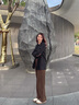 法詩(shī)慕2024秋冬季加絨加厚毛呢闊腿褲小個(gè)子直筒拖地高腰休閑褲女6636 咖啡色加絨常規 M 建議103-109斤 曬單實(shí)拍圖