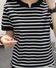 妃麗慕尚（FEILIMUSHANG）2025夏季新款正肩條紋短袖T恤女裝200斤胖mm寬松顯瘦半袖上衣 21短袖條紋-黑色 5XL 建議180-200斤 曬單實(shí)拍圖
