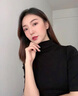 棲紀莫代爾半高領(lǐng)中袖t恤女夏季薄款緊身五分袖春秋半袖打底春秋上衣 黑色【中袖】 L 建議(102-114斤) 曬單實(shí)拍圖