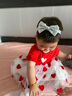 Auro Mesa女童連衣裙夏季寶寶裙子兒童公主裙禮裙短袖紅色愛心周歲生日禮裙 紅色 100cm/3T 曬單實(shí)拍圖