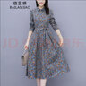 佰藍嬌 21年秋裝新款秋季女裝春秋時(shí)尚氣質(zhì)休閑遮肚子顯瘦印花棉麻長(cháng)袖連衣裙碎花中長(cháng)款打底裙襯衫裙子 灰色 M 曬單實(shí)拍圖