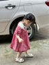幼歌（YOUGE）嬰幼兒夏季新款法式草莓連衣裙寬松舒適透氣泡泡袖裙子 草莓紅格 90 cm 曬單實(shí)拍圖