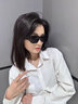 畫尚高級感歐美復(fù)古貓眼墨鏡女網(wǎng)紅個性曲面小框防紫外線太陽眼鏡 黑框黑片 曬單實拍圖