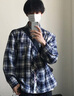Shelley Jones美式復古vintage格子襯衫男高級感秋季cleanfit襯衣長(cháng)袖痞帥外套 藏青格 XL [建議130-145斤] 曬單實(shí)拍圖
