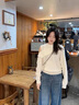 熒蒂（YINGDI）針織衫女春秋季2025新款白色露肩上衣遮肚子顯瘦絕美毛衣女慵懶感 米白色針織衫 M 曬單實(shí)拍圖