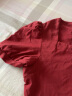 茵曼2024夏季新款法式方领套头泡泡袖修身气质显瘦棉质T恤女 大红色 XL 实拍图